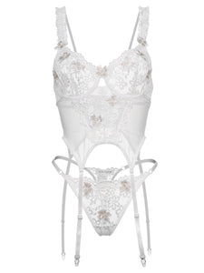 White Vintage Embroidered Lace Lingerie Set