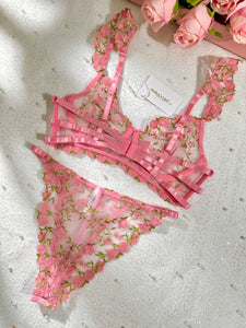 Sweetness Pink Rose Embroidered Lingerie Set